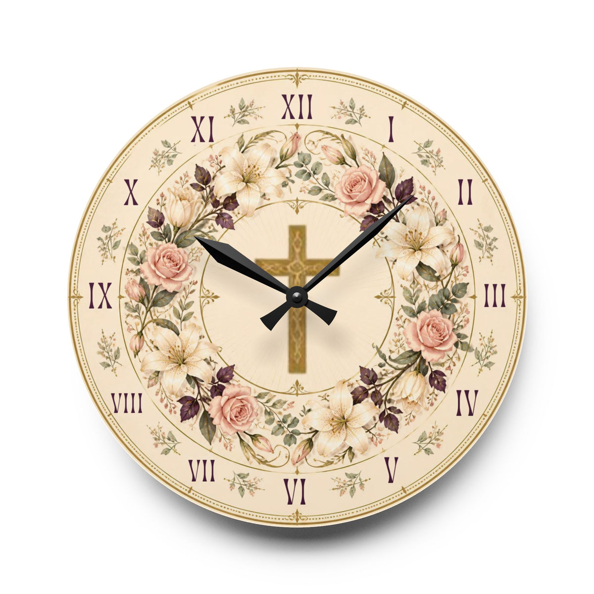Floral Cross Acrylic Wall Clock — Best for Gifts